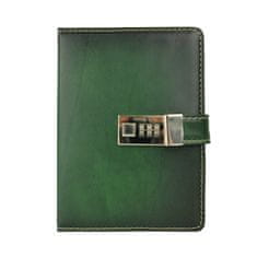 VegaLM Kožený zápisník MIDDLE z prírodnej kože s číselným zámkom v zelenej farbe