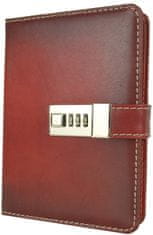 VegaLM Kožený zápisník MIDDLE z prírodnej kože s číselným zámkom v červenej farbe