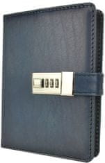 VegaLM Kožený zápisník MIDDLE z prírodnej kože s číselným zámkom v tmavo modrej farbe