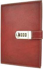 VegaLM Kožený zápisník XXL z prírodnej kože s číselným zámkom v červenej farbe