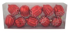DUE ESSE Set 10 ks vianočných červených žaluďov, 8 cm, biele trblietky