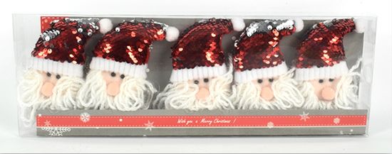 DUE ESSE Súprava 5 ks vianočných závesných flitrových ozdôb Santu, mení farbu