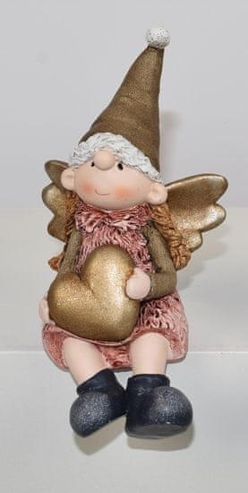 DUE ESSE Vianočný sediaci škriatok anjelik so srdcom, 15 cm
