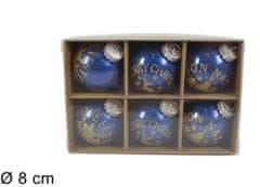 DUE ESSE Set 6 ks vianočných modrých gulí Ø 8 cm, rôzny dekor