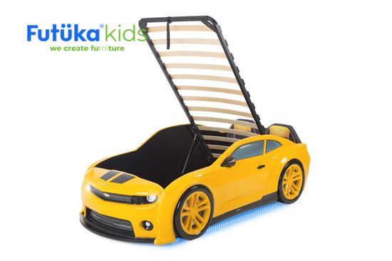 Futuka Kids Postieľka auto EVO CAMARO, Zdvíhacie mechanizmus, LED svetlá, Spodné svetlo, Mäkké čelo