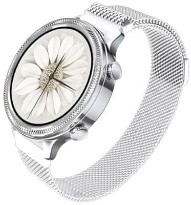 Inteligentné hodinky pre ženy Carneo Gear+ Deluxe, sledovanie tepu, kalórií, stresu, vzdialeností, krokov, spánku, vodotesné, dlhá výdrž, luxusný dizajn, kovový remienok