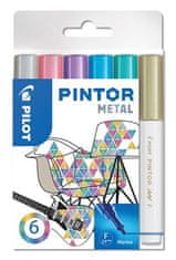 Pilot Set dekoratívnych popisovačov "Pintor F", metalická, 6 farieb, 1 mm, PIN-MET-S6-F