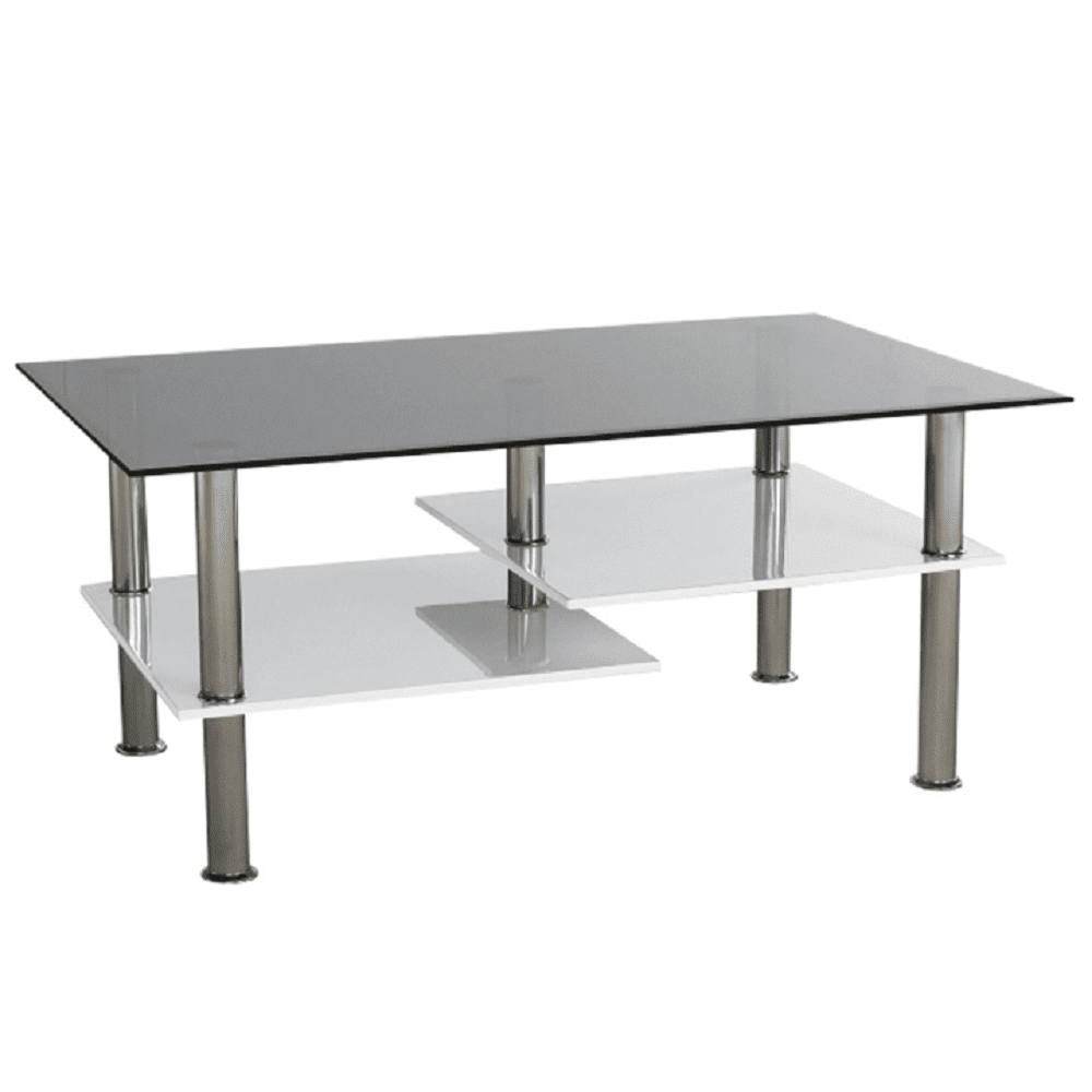 KONDELA Konferenčný stolík, biela extra vysoký lesk HG / sklo, SVEN
