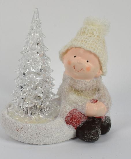 DUE ESSE Vianočná svietiaca dekorácia, chlapec so stromčekom 15 cm
