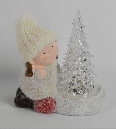 DUE ESSE Vianočná svietiaca dekorácia, chlapec so stromčekom 15 cm 2