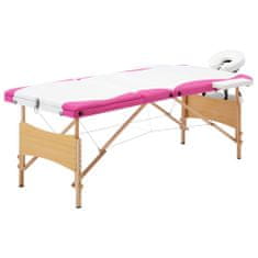 Vidaxl Skladací masážny stôl, 3 zóny, drevo, bielo ružový