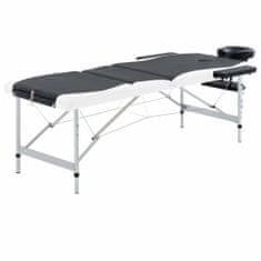 Petromila vidaXL Skladací masážny stôl, 3 zóny, hliník, čierno biely