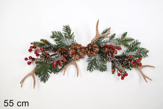 DUE ESSE Vianočná smreková vetvička s parožím, 55 cm