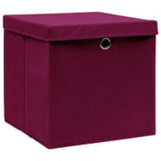 shumee Úložné boxy s vrchnákmi 10 ks tmavočervené 32x32x32 cm látkové