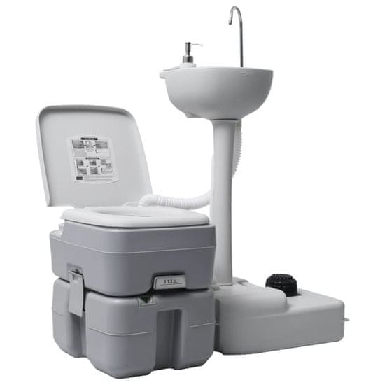 Vidaxl Prenosná kempingová toaleta a umývadlo rúk sivé