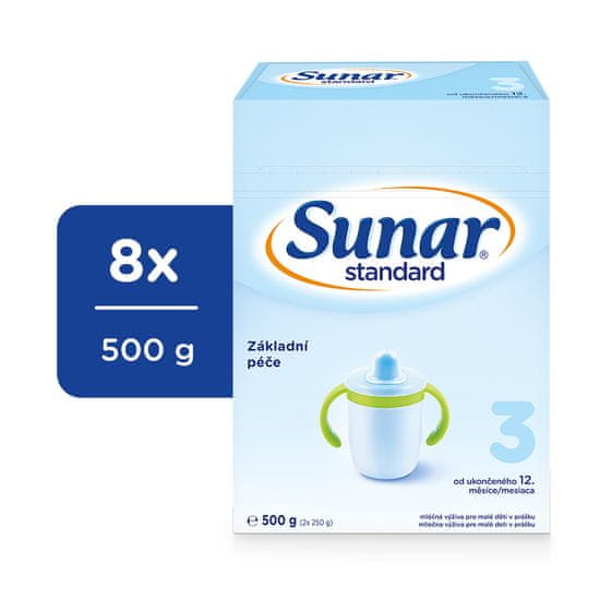 Sunar Standard 3, batoľacie mlieko, 8x500g