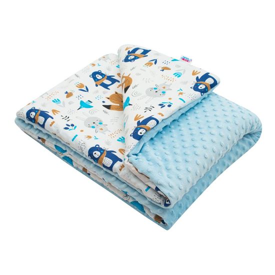 NEW BABY Detská deka z Minky s výplňou Medvedíci modrá 80x102 cm