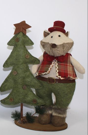 DUE ESSE Vianočná dekorácia pán Lišiak v klobúku so stromčekom 40 cm