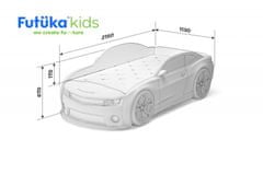 Futuka Kids Postieľka auto EVO CAMARO, Zdvíhacie mechanizmus, LED svetlá, Spodné svetlo, Mäkké čelo - žltá