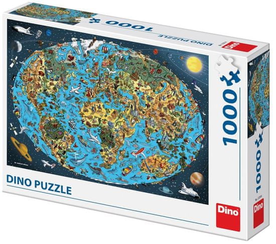 DINO Puzzle kreslená mapa sveta 1000 dielikov