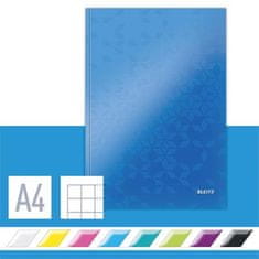 LEITZ Záznamová kniha "Wow", modrá, A4, štvorčekový, 80 listov, tvrdá obálka, LEITZ 