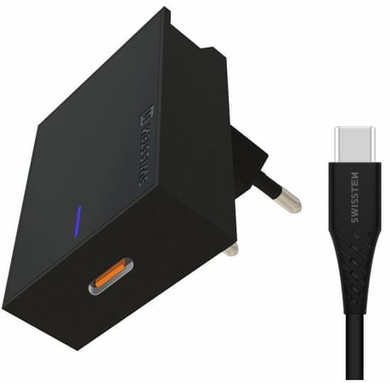 SWISSTEN Sieťový adaptér pre Samsung Super Fast Charging 25 W + dátový USB-C 1,2 m, čierny 22050100