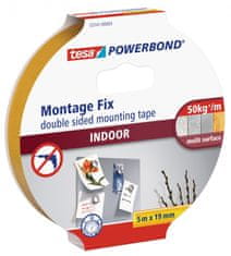 Tesa Powerbond INDOOR interiérová montážna páska, obojstranná, mimoriadne pevné prichytenie (až 5 kg na 10cm), 5m x 19mm - biela
