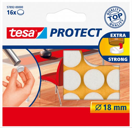 Tesa Protect plstené ochranné podložky proti poškriabaniu, pod stoličky na zníženie hluku - kruhový výsek, priemer 18mm, biela, 16ks