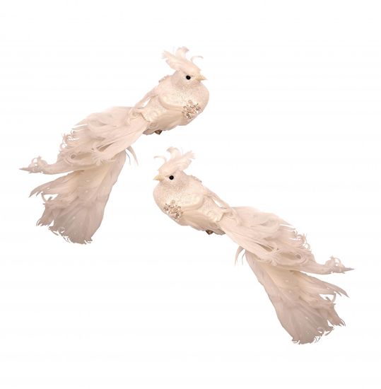 Seizis Set 2 dekoračných závesných bielych vtáčikov, 23 cm