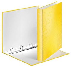 LEITZ Krúžkový zakladač "Wow", žltá, lesklý, 4 krúžky, 40 mm, A4, kartón 42420016