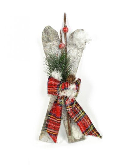 DUE ESSE Vianočná dekorácia lyže s vetvičkou a mašľou 28 cm