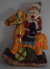 DUE ESSE Keramická svietiaca Santa na hojdacom koni 25 cm