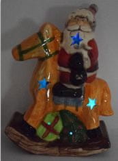 DUE ESSE Keramická svietiaca Santa na hojdacom koni 25 cm