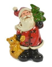 DUE ESSE Keramická svietiaca Santa so stromčekom a méďou 21 cm