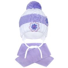NEW BABY Zimná detská čiapočka so šálom kvetinky fialová - 104 (3-4r)