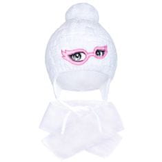 NEW BABY Zimná detská pletená čiapočka so šálom biela - 104 (3-4r)