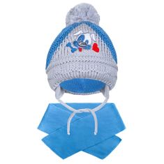 NEW BABY Zimná detská čiapočka so šálom psík tmavo modrá - 104 (3-4r)