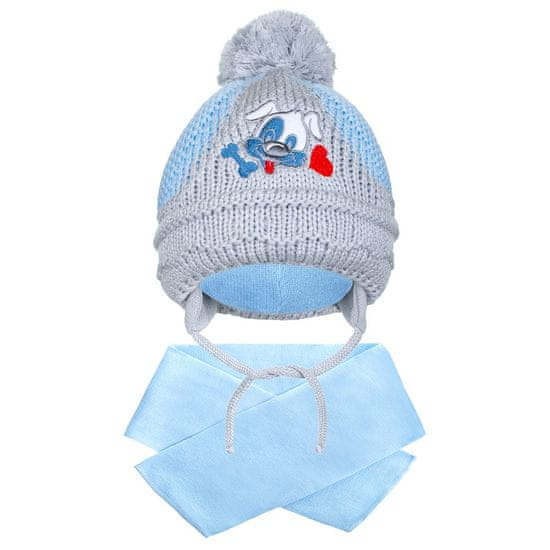 NEW BABY Zimná detská čiapočka so šálom psík svetlo modrá - 104 (3-4r)
