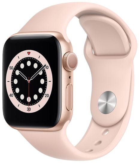 Apple Watch Series 6, 40mm Gold Aluminium Case with Pink Sand Sport Band (MG123HC/A)