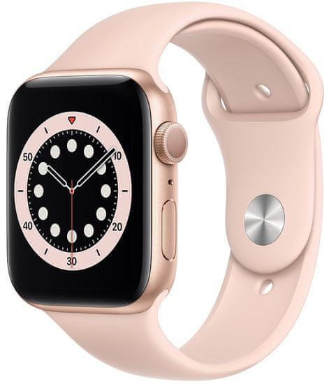 Apple Watch Series 6, 44 mm Gold Aluminium Case with Pink Sand Sport Band (M00E3HC/A)