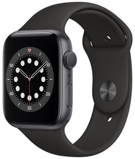 Apple Watch Series 6, 44 mm Space Gray Aluminium Case with Black Sport Band (M00H3HC/A)