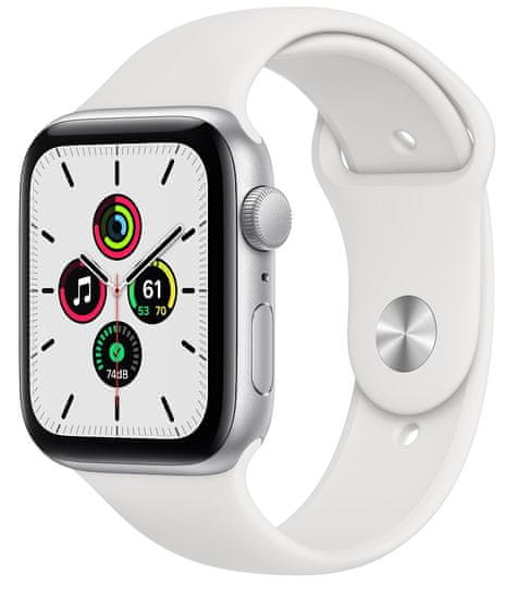 Apple Watch SE , 44mm Silver Aluminium Case with White Sport Band (MYDQ2HC/A)