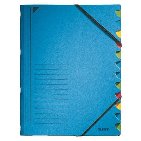 LEITZ Triediace dosky s gumičkou, modrá, 12 častí, kartón, A4 39120035