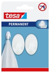 Tesa Permanent trvalé, oválne, biele plastové samolepiace háčiky - ľahká montáž bez vŕtania, pre trvalé pripevnenie, veľ. S, 2ks