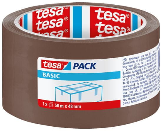 Tesa Tesapack BASIC baliaca páska na lepenie krabíc - na ľahké zásielky a balíky, 50m:48mm