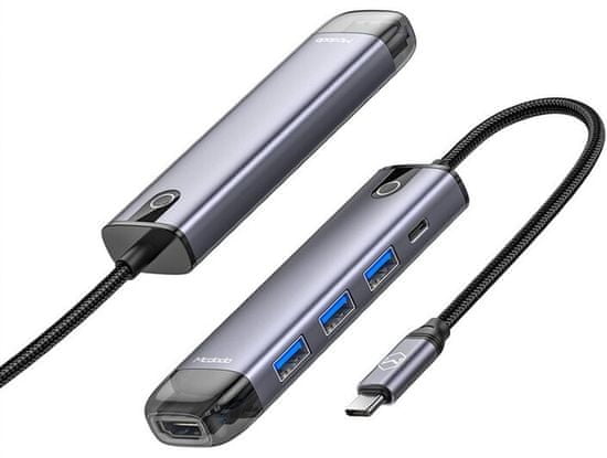 Mcdodo 5 v 1 Hub (HDMI; 3× USB-A 3.0; USB-C PD 100W), sivý HU-7750