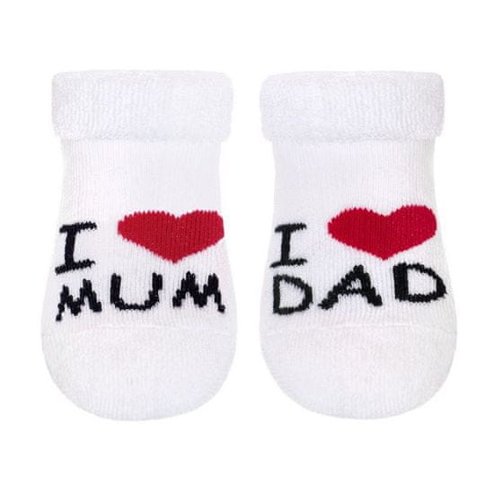 NEW BABY Dojčenské froté ponožky biele I Love Mum and Dad - 56 (0-3m)