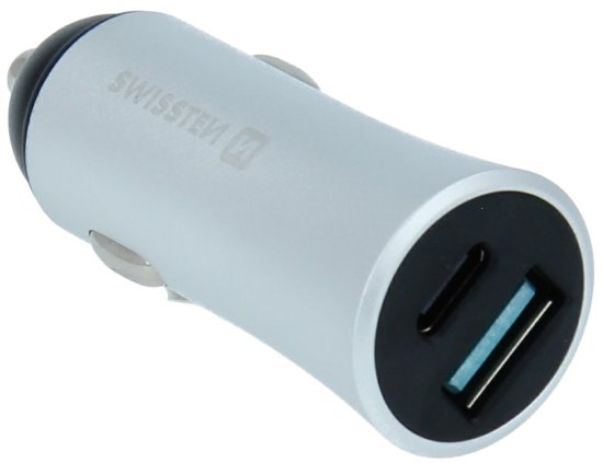 SWISSTEN CL adaptér Power Delivery USB-C + Quick Charge 3.0 36 W Metal 20111640, strieborný