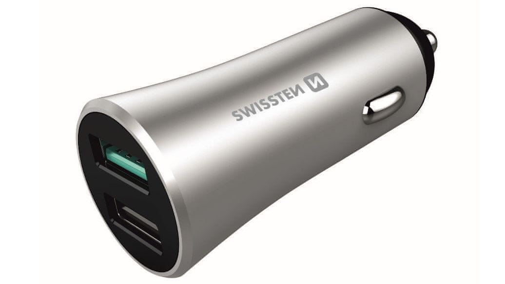 Swissten CL adaptér Quick Charge 3.0 + USB 2,4 A 30 W Metal