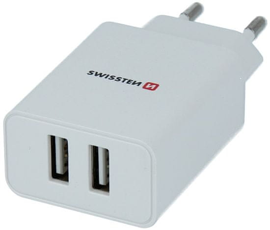 SWISSTEN Sieťový adaptér Smart IC 2 × USB 2,1 A Power + Dátový kábel USB / Lightning MFI 1,2 m 22055000, biely